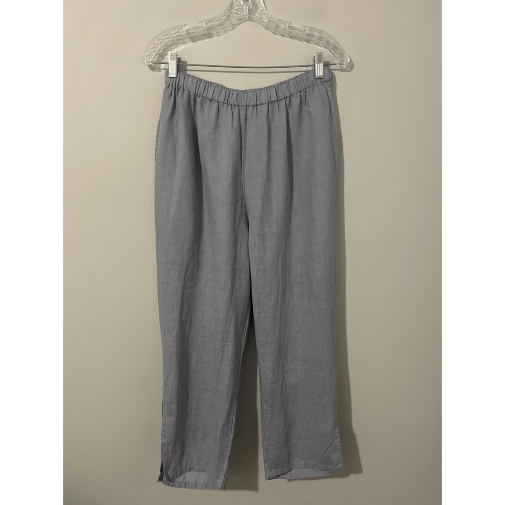 Flax Pants Women’s Medium Blue Linen Pull On Boho Lagenlook - Picture 3 of 14